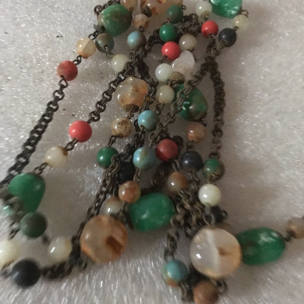 Multi-Color Beaded Statement Necklace Antique gem